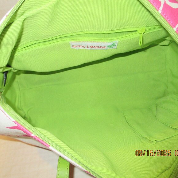 PUTU BY J MACLEAR PINK WHITE FLORAL & GREEN STAPS & LINING BAG~ - Picture 9 of 12